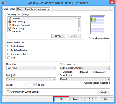 Imagen: Aceptar de la ficha Configuración rápida