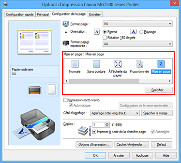 figure : Sélectionnez Mise en page comme Mise en page dans l'onglet Configuration de la page