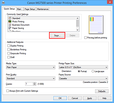 slika: stavka Spremi... na kartici Brza postava