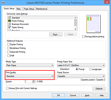 slika: Kvaliteta ispisa na kartici Brza postava