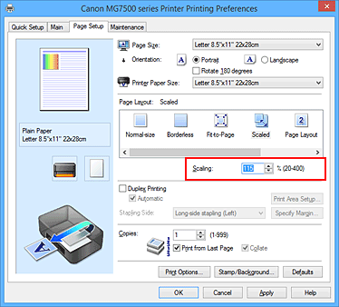 slika: Skaliranje na kartici Postava stranice