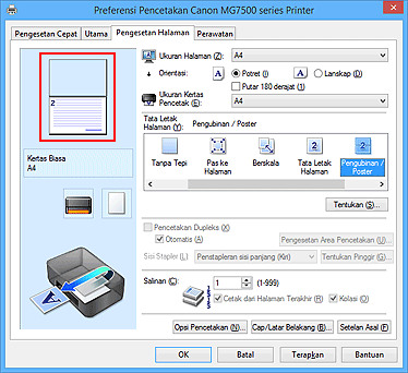gambar: Pratinjau setelan ditampilkan pada tab Pengesetan Halaman