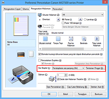 gambar: Sisi Stapler pada tab Pengesetan Halaman