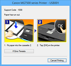 rysunek: ekran błędu Monitora stanu Canon IJ