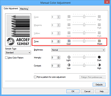 figura:Tone din caseta de dialog Manual Color Adjustment