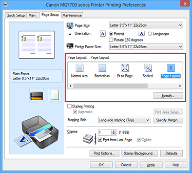 figure:Select Page Layout for Page Layout on the Page Setup tab