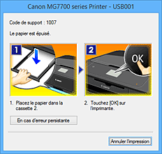 figure : Écran d'état d'imprimante Canon IJ-Affichage d'une erreur
