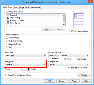 slika: Kvaliteta ispisa na kartici Brza postava