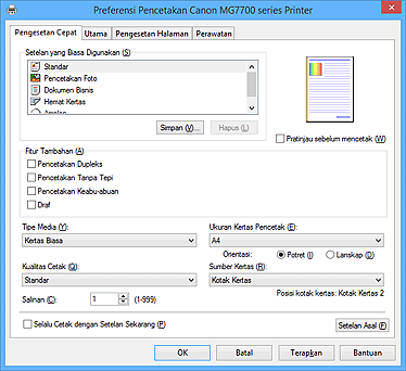 gambar: Tab Pengesetan Cepat