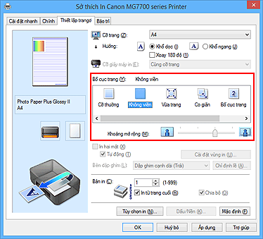 hình: Chọn Không viền cho Bố cục trang trên thanh Thiết lập trang