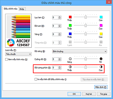 hình: Độ tương phản trong hộp thoại Điều chỉnh màu thủ công