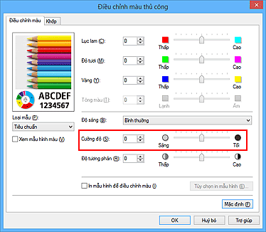 hình: Cường độ trong hộp thoại Điều chỉnh màu thủ công