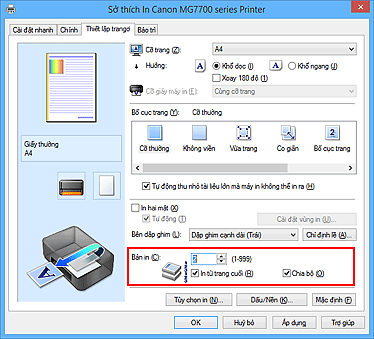 hình: Bản in trên thanh Thiết lập trang