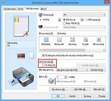 hình: Hộp kiểm In hai mặt trên thanh Thiết lập trang