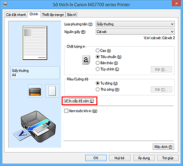 hình: Hộp kiểm In cấp độ xám trên thanh Chính