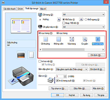 hình: Chọn Bố cục trang cho Bố cục trang trên thanh Thiết lập trang