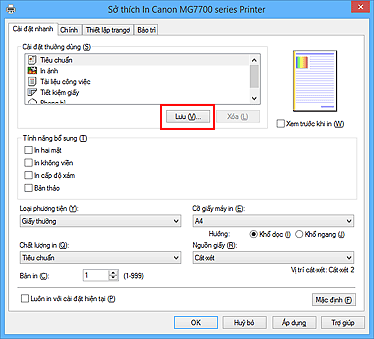 hình: Lưu... trên thanh Cài đặt nhanh