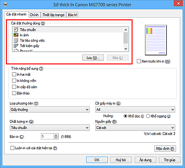 hình: Cài đặt thường dùng trên thanh Cài đặt nhanh