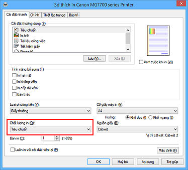 hình: Chất lượng in trên thanh Cài đặt nhanh