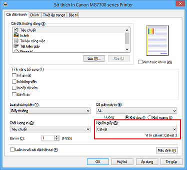 hình: Nguồn giấy trên thanh Cài đặt nhanh