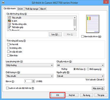 hình: OK trên thanh Cài đặt nhanh