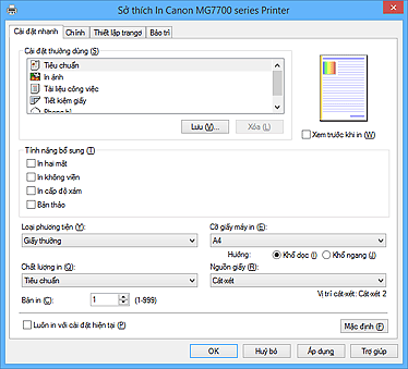 hình: Thanh Cài đặt nhanh