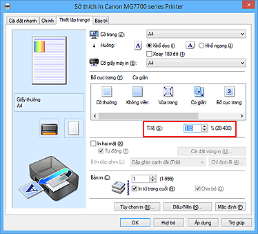 hình: Tỉ lệ trên thanh Thiết lập trang