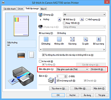 hình: Bên dập ghim trên thanh Thiết lập trang