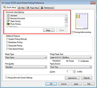 Imagen: Configuraciones más utilizadas de la ficha Configuración rápida