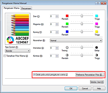 gambar: Pilih Cetak pola untuk pengaturan warna pada tab Pengaturan Warna