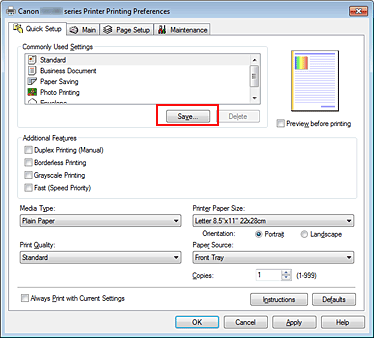 figure:Save... on the Quick Setup tab
