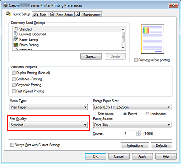 figura:Print Quality din fila Quick Setup