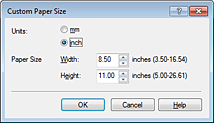 figura: Caseta de dialog Custom Paper Size