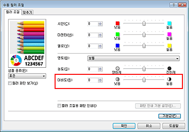 그림: [수동 컬러 조절] 대화 상자의 [대비도]