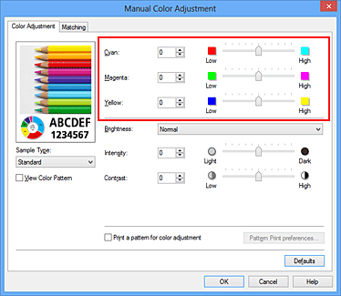 Imagen: balance del color en el cuadro de diálogo Ajuste manual del color