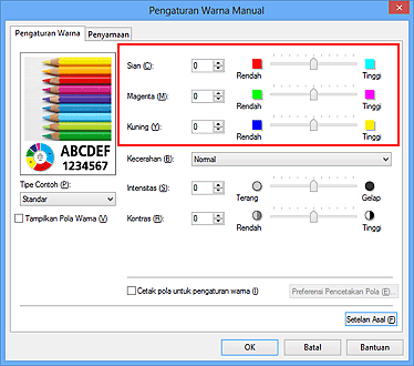 gambar: Keseimbangan warna dalam kotak dialog Pengaturan Warna Manual