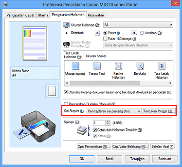 gambar: Sisi Stapler pada tab Pengesetan Halaman