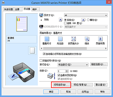 插图：“页设置”选项卡上的“打印选项...”