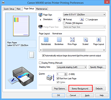 фигура: „Stamp/Background...” в раздела „Page Setup”