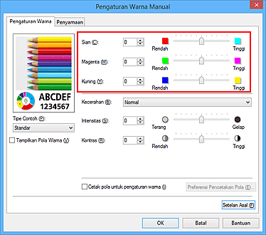 gambar: Keseimbangan warna dalam kotak dialog Pengaturan Warna Manual