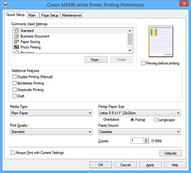 pav.: greitosios sąrankos skirtukas