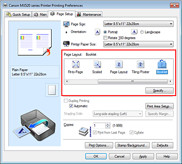 фигура: Избор на „Booklet” за „Page Layout” в раздела „Page Setup”