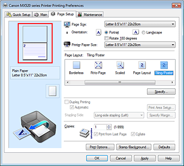 фигура: Показване на визуализация на настройките в раздела „Page Setup”