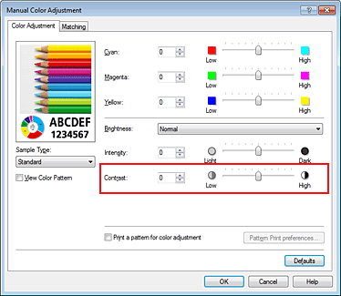 figura:Contrast din caseta de dialog Manual Color Adjustment