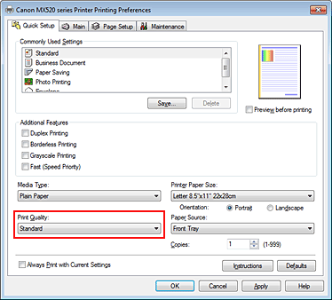 figura:Print Quality din fila Quick Setup