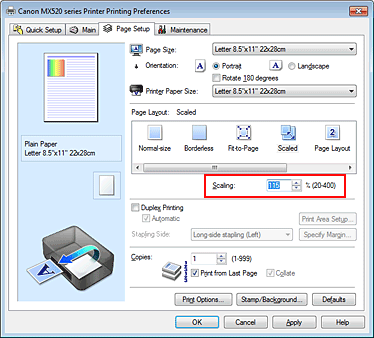 figura:Scaling din fila Page Setup