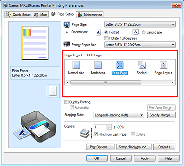 slika: v možnosti Page Layout na kartici Page Setup izberite Fit-to-Page