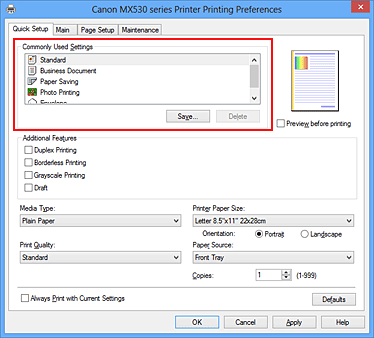 фигура: „Commonly Used Settings” в раздела „Quick Setup”