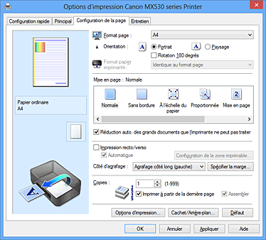 figure : Onglet Configuration de la page