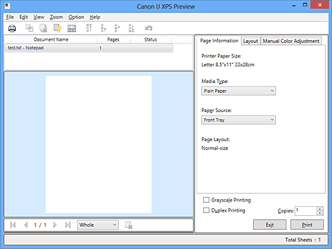 slika: Canon IJ XPS pretpregled